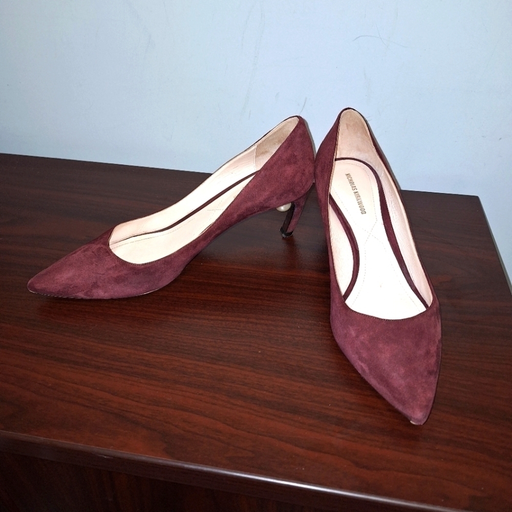 Nicholas Kirkwood burgundy colored velour 2" heels in a size 40EU or 9-9.5 US.